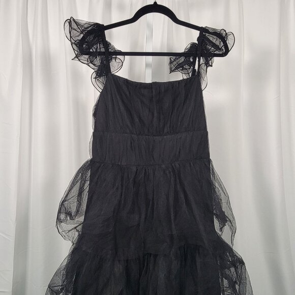 Lulus Tulle for Love Black Layered Tulle Sheer Cap Sleeves Maxi Dress Sz  XL - Picture 3 of 6